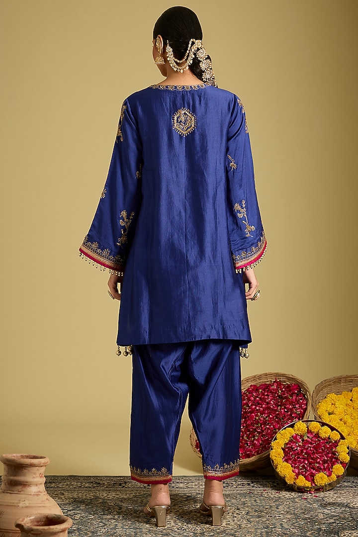 Deep Blue Chanderi Silk Zardosi Work Kurta Set by Sahreen at Pernia's Pop Up Shop