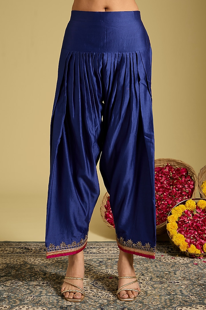 Deep Blue Chanderi Silk Zardosi Work Kurta Set by Sahreen at Pernia's Pop Up Shop