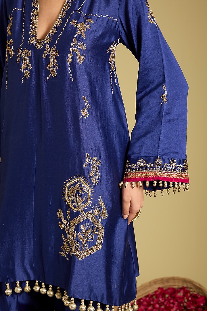 Deep Blue Chanderi Silk Zardosi Work Kurta Set by Sahreen at Pernia's Pop Up Shop