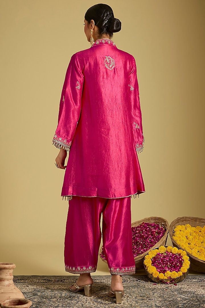 Deep Pink Chanderi Silk Zardosi Work Kurta Set by Sahreen at Pernia's Pop Up Shop