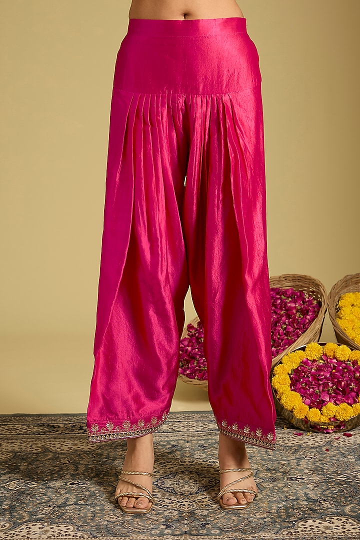 Deep Pink Chanderi Silk Zardosi Work Kurta Set by Sahreen at Pernia's Pop Up Shop