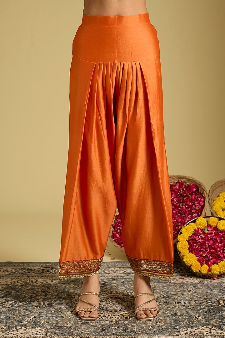 Orange Katan Silk Tissue Sequins Embellished Kurta Set by Sahreen at Pernia's Pop Up Shop