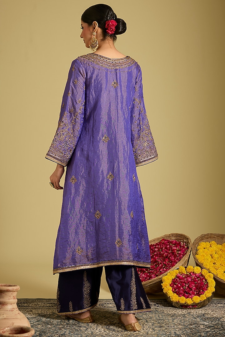 Purple Katan Silk Tissue Zardosi Embellished Kurta Set by Sahreen at Pernia's Pop Up Shop