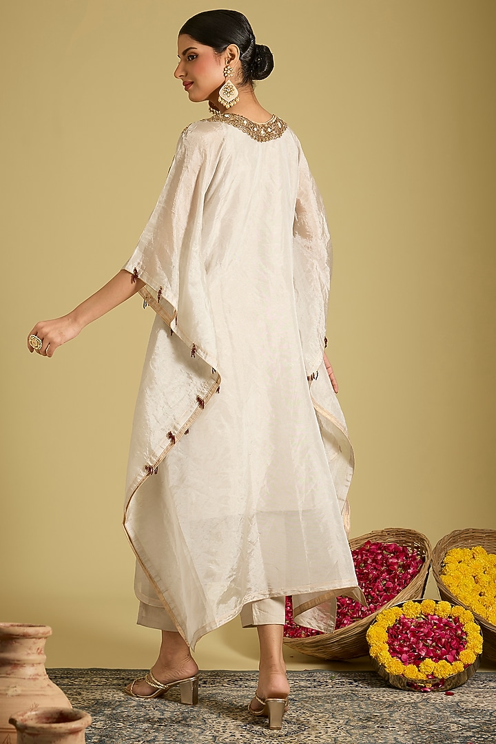 Silver Katan Silk Zardosi Work Kaftan Set by Sahreen at Pernia's Pop Up Shop