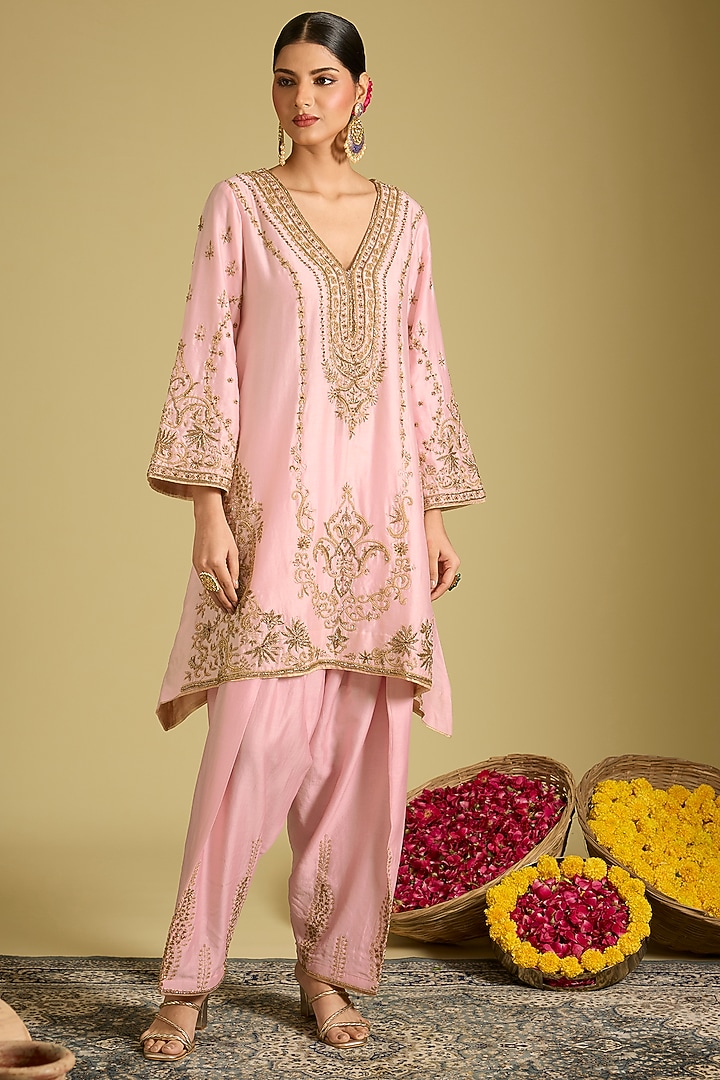 Pink Chanderi Silk Dabka & Sequins Work Kurta Set by Sahreen at Pernia's Pop Up Shop