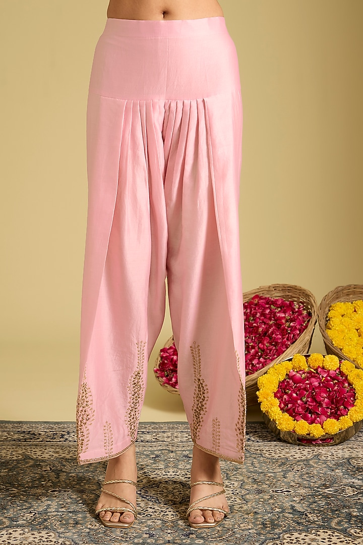 Pink Chanderi Silk Dabka & Sequins Work Kurta Set by Sahreen at Pernia's Pop Up Shop