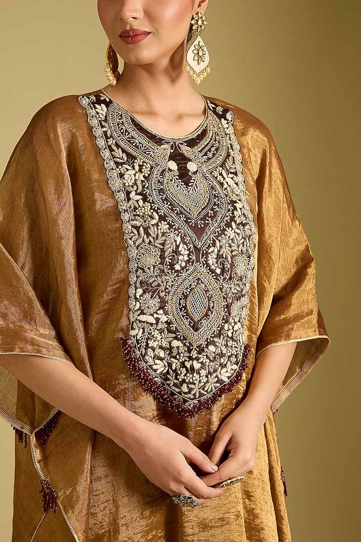 Gold Zari Tissue Zardosi Work Kaftan Set by Sahreen at Pernia's Pop Up Shop