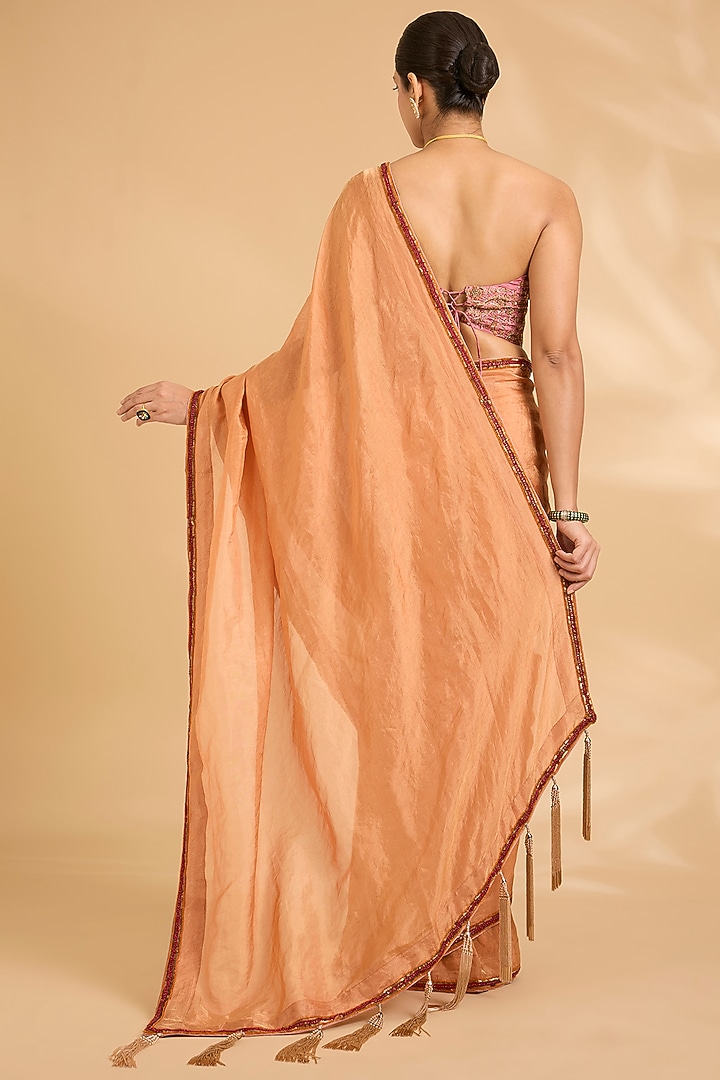 Orange Katan Tissue Zardosi Work Reception Saree Set by Sahreen at Pernia's Pop Up Shop
