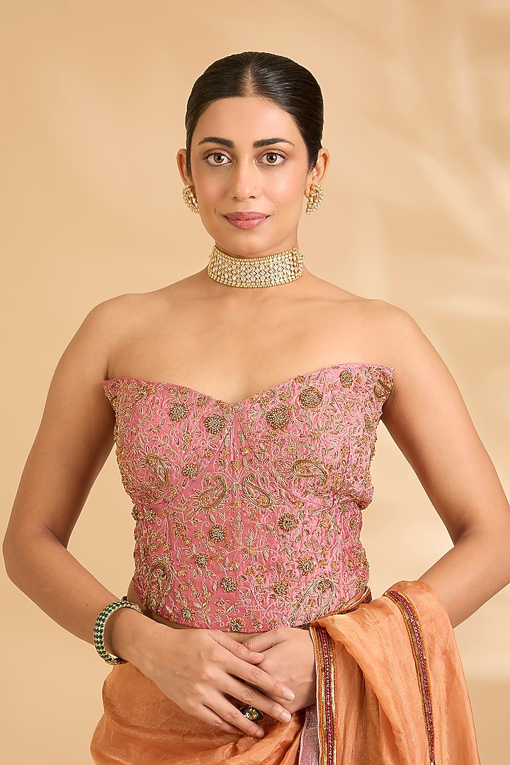 Orange Katan Tissue Zardosi Work Reception Saree Set by Sahreen at Pernia's Pop Up Shop