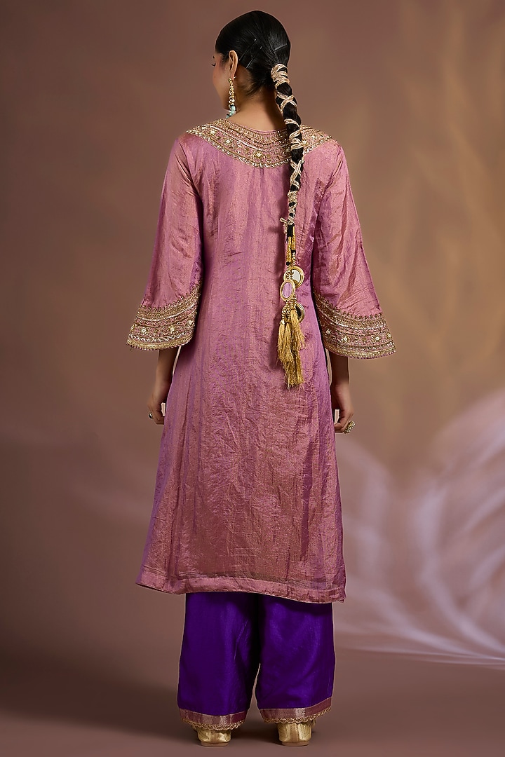 Pink Katan Tissue Sequins Embroidered Kurta Set by Sahreen at Pernia's Pop Up Shop