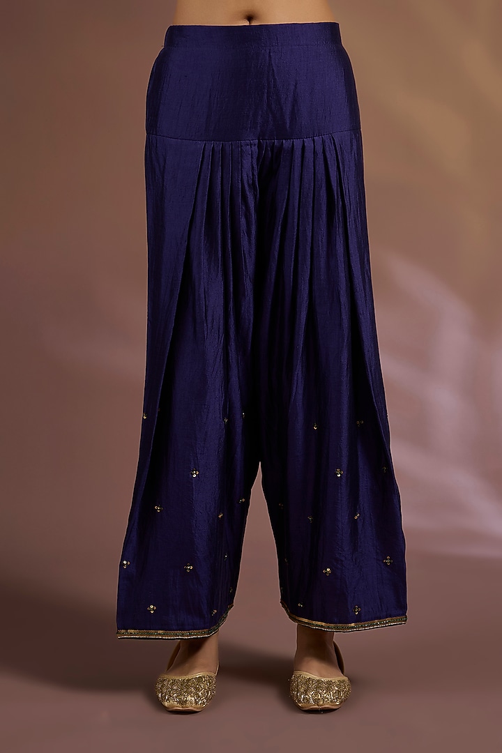 Blue Chiniya Silk Sequins Embroidered A-Line Kurta Set by Sahreen at Pernia's Pop Up Shop