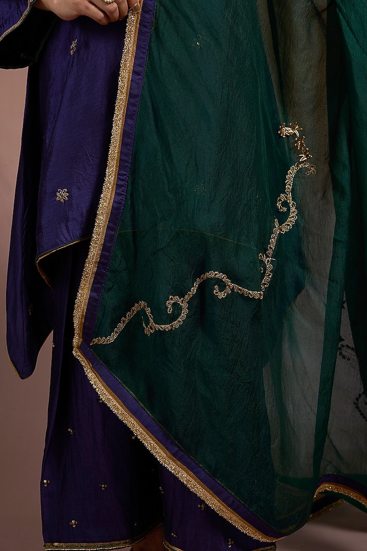 Blue Chiniya Silk Sequins Embroidered A-Line Kurta Set by Sahreen at Pernia's Pop Up Shop