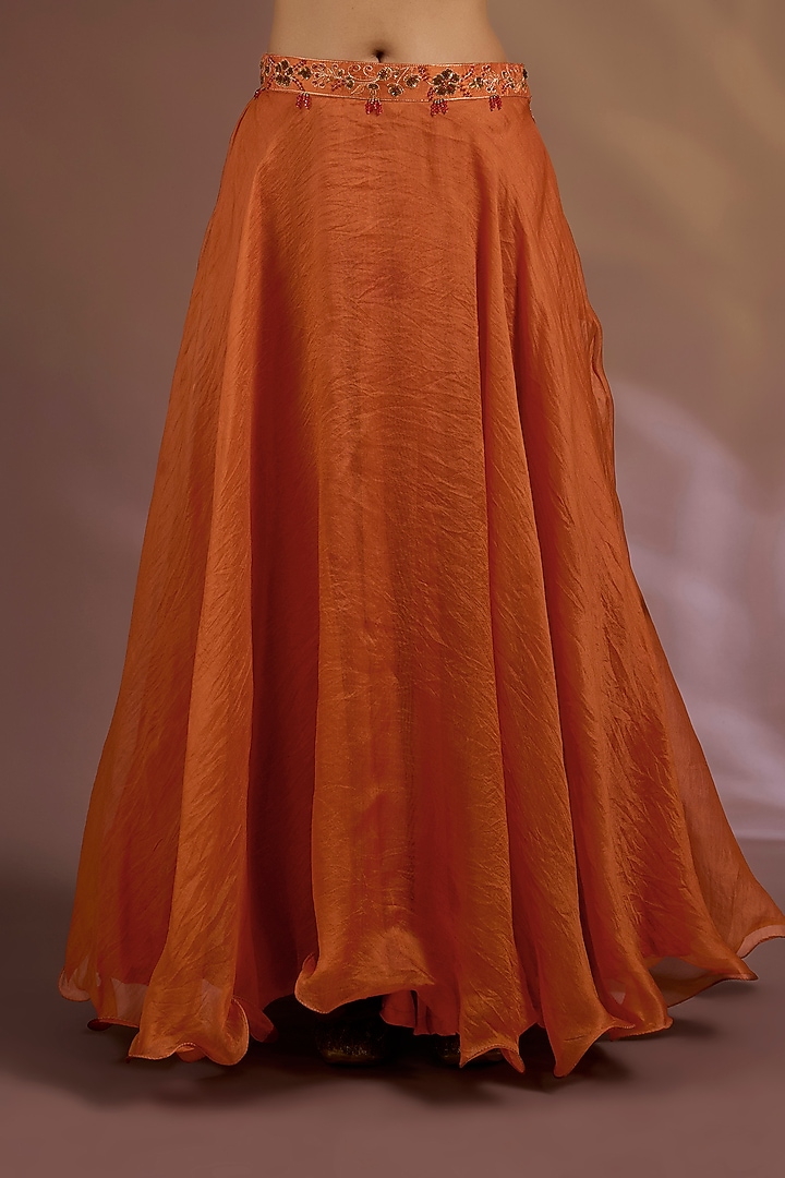 Orange Chiniya Silk Zardosi Embroidered Wedding Lehenga Set by Sahreen at Pernia's Pop Up Shop