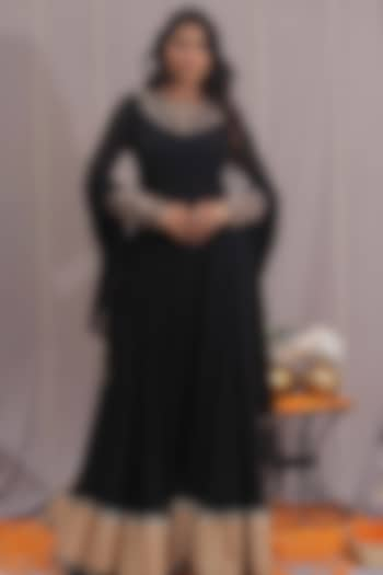 Black Pure Georgette Hand Embroidered Anarkali Set by SAINY GARG COUTURE at Pernia's Pop Up Shop