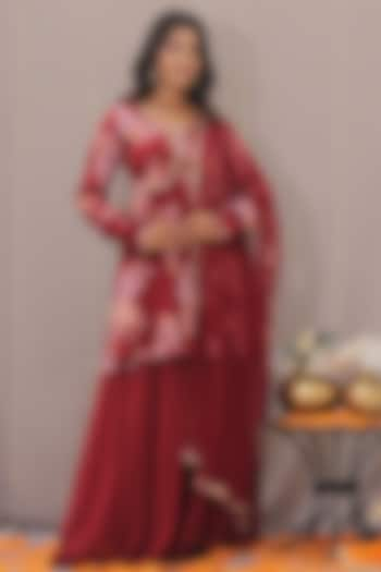 Red-Maroon Pure Georgette Sharara Set by SAINY GARG COUTURE at Pernia's Pop Up Shop