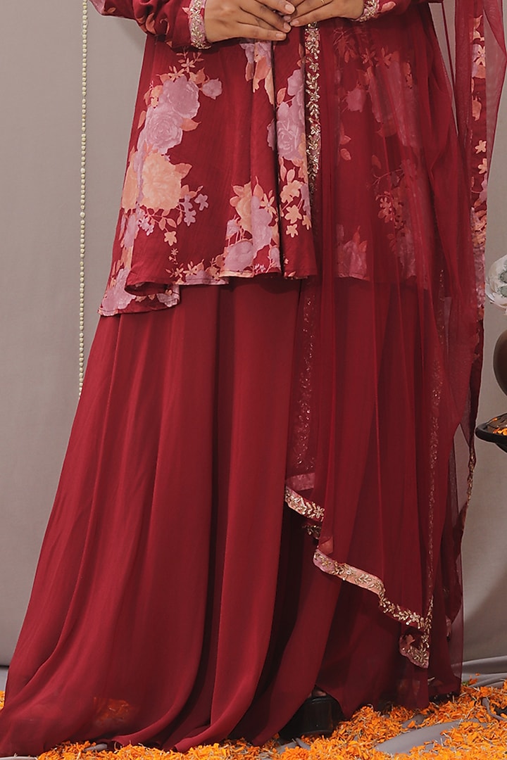 Red-Maroon Pure Georgette Party Wear Sharara Set by SAINY GARG COUTURE at Pernia's Pop Up Shop