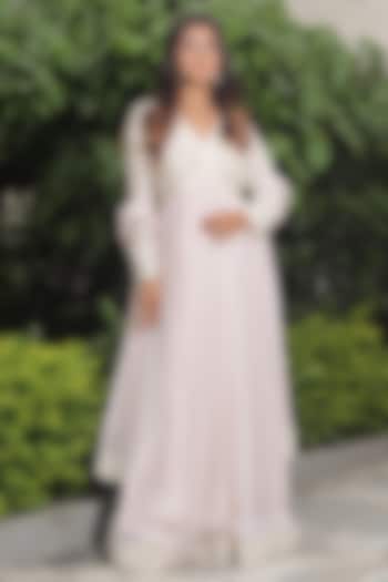 Blush Pink Pure Chiffon Pearl Embroidered Party Wear Anarkali Set by SAINY GARG COUTURE at Pernia's Pop Up Shop