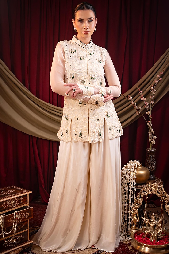 Ivory Pure Crepe Sharara Set by SAINY GARG COUTURE at Pernia's Pop Up Shop