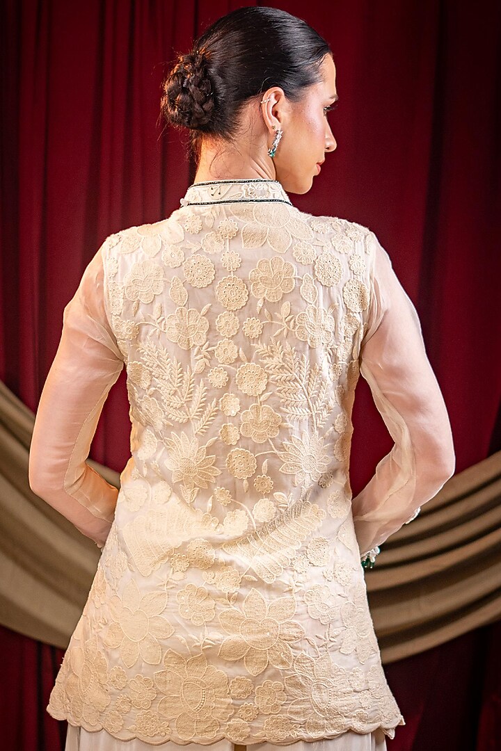 Ivory Pure Crepe Party Wear Sharara Set by SAINY GARG COUTURE at Pernia's Pop Up Shop