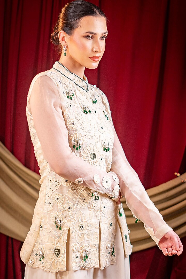 Ivory Pure Crepe Party Wear Sharara Set by SAINY GARG COUTURE at Pernia's Pop Up Shop