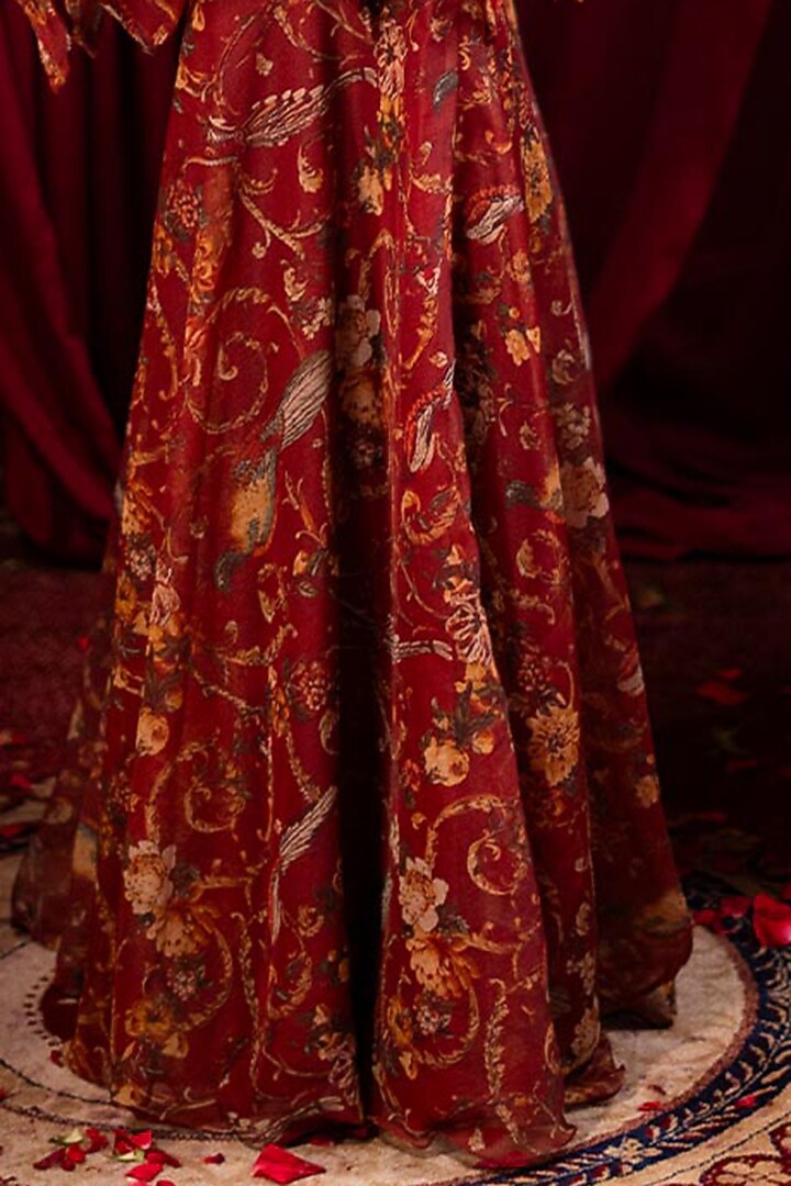 Maroon Chiffon Printed & Sequins Embroidered Party Wear Sharara Set by SAINY GARG COUTURE at Pernia's Pop Up Shop