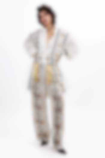 Off White Silk Striped Co-Ord Set by SAIM at Pernia's Pop Up Shop
