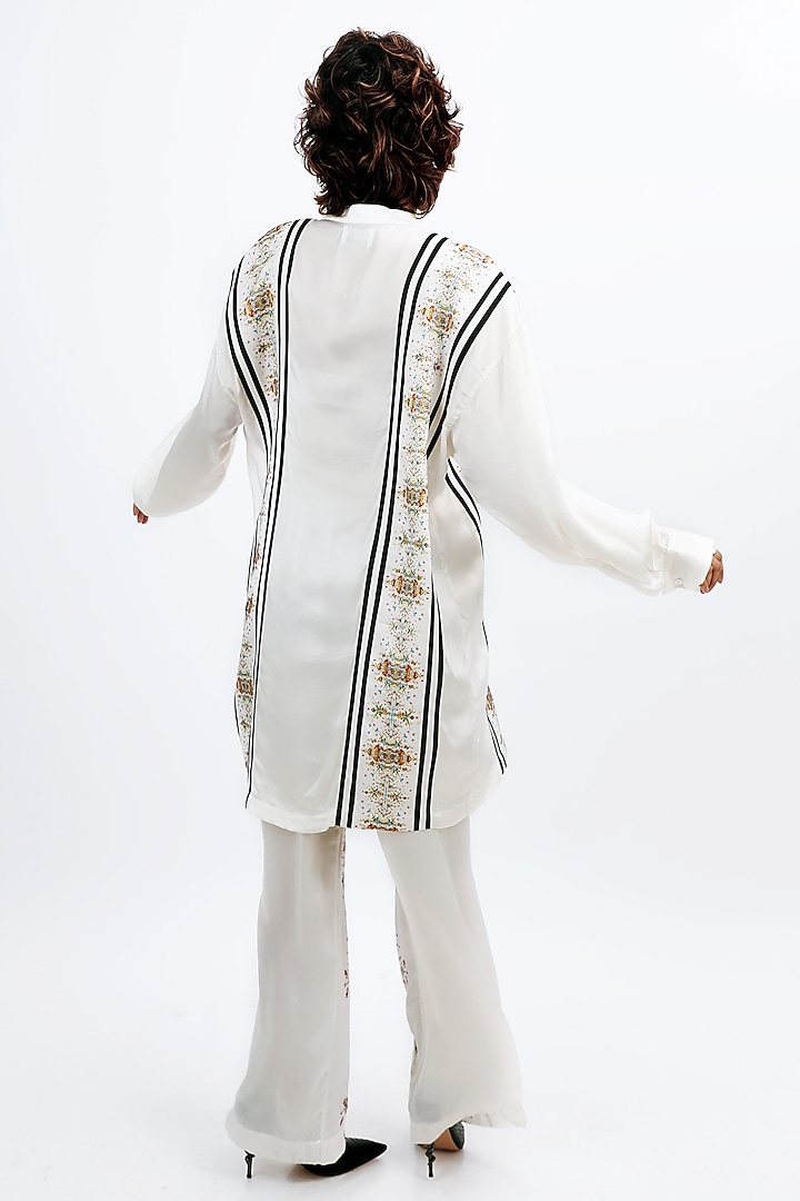 Off White Silk Striped Co-Ord Set by SAIM at Pernia's Pop Up Shop