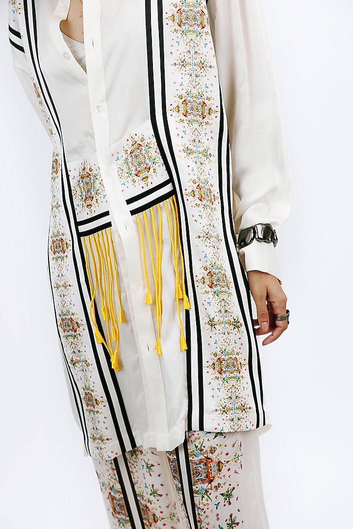 Off White Silk Striped Co-Ord Set by SAIM at Pernia's Pop Up Shop