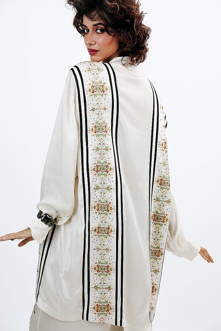 Off White Silk Striped Co-Ord Set by SAIM at Pernia's Pop Up Shop
