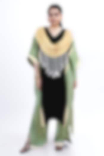 Jade Green & Black Silk Printed Draped Kurta Set by SAIM at Pernia's Pop Up Shop