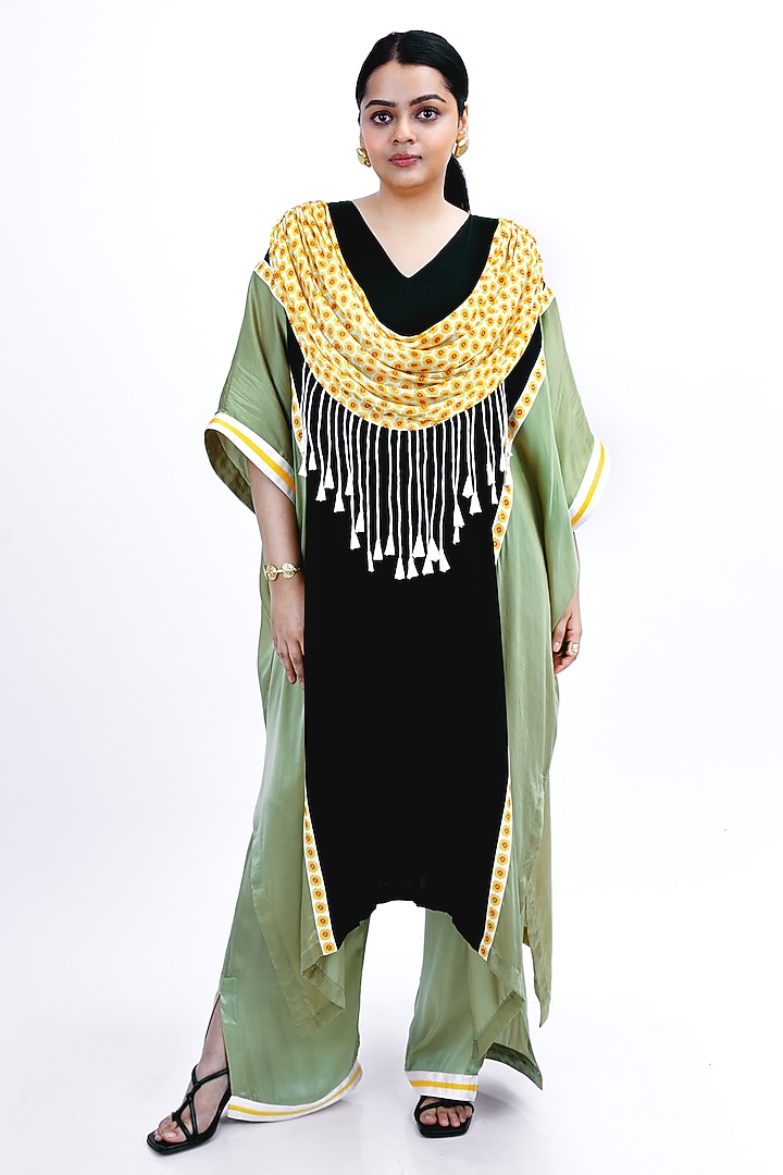 Jade Green & Black Silk Printed Draped Kurta Set by SAIM at Pernia's Pop Up Shop