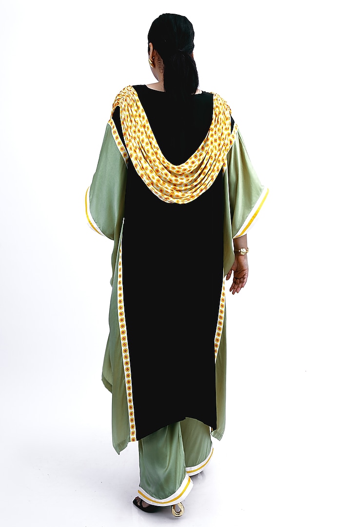 Jade Green & Black Silk Printed Draped Kurta Set by SAIM at Pernia's Pop Up Shop