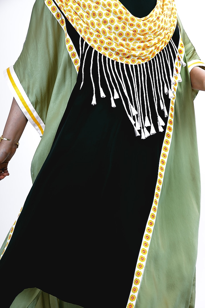 Jade Green & Black Silk Printed Draped Kurta Set by SAIM at Pernia's Pop Up Shop