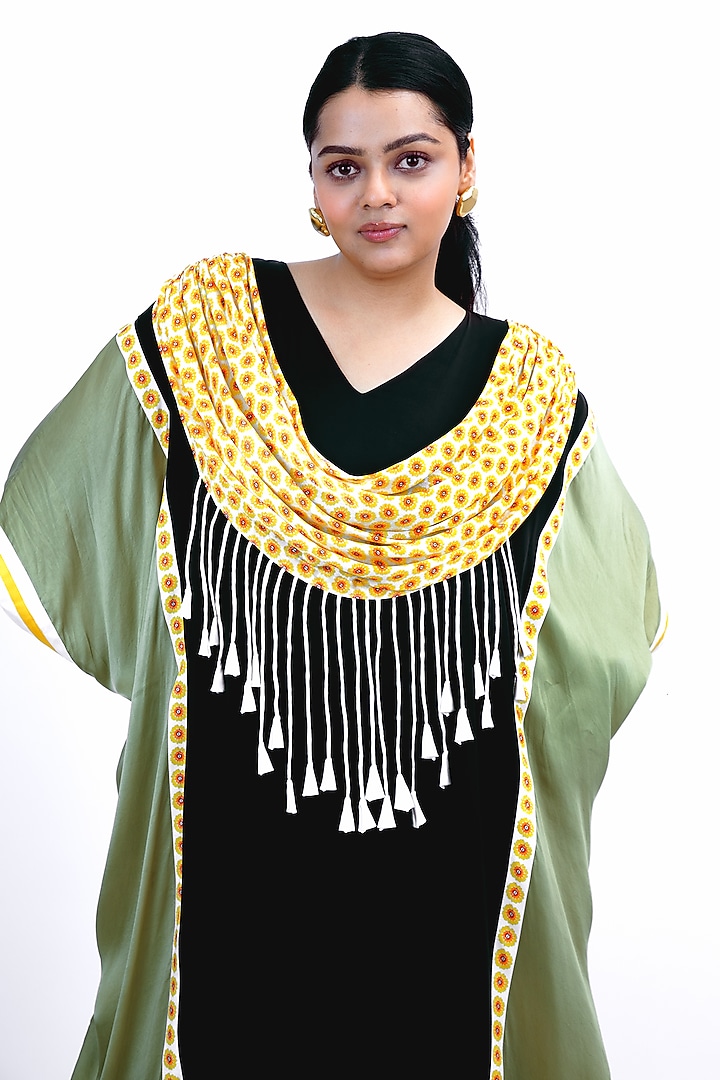 Jade Green & Black Silk Printed Draped Kurta Set by SAIM at Pernia's Pop Up Shop