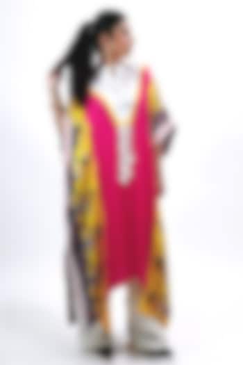 Fuschia Pink & Off White Silk Heart Printed Kaftan Set by SAIM at Pernia's Pop Up Shop