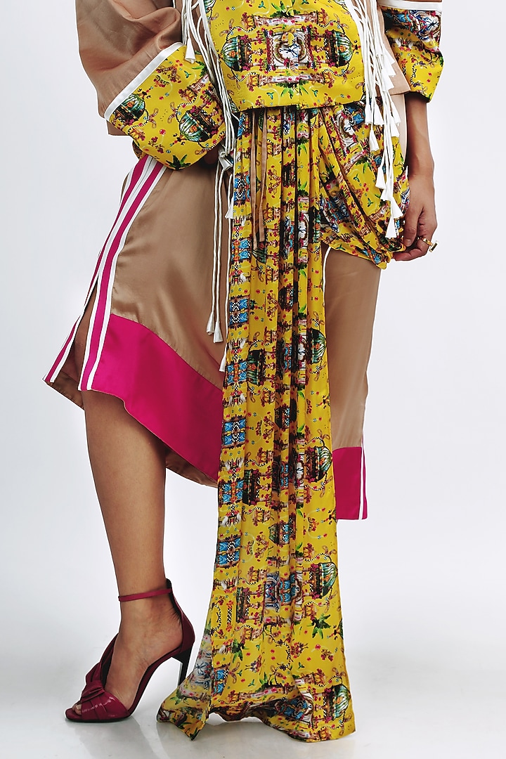 Camel Brown Silk Monument Printed Jacket Set by SAIM at Pernia's Pop Up Shop