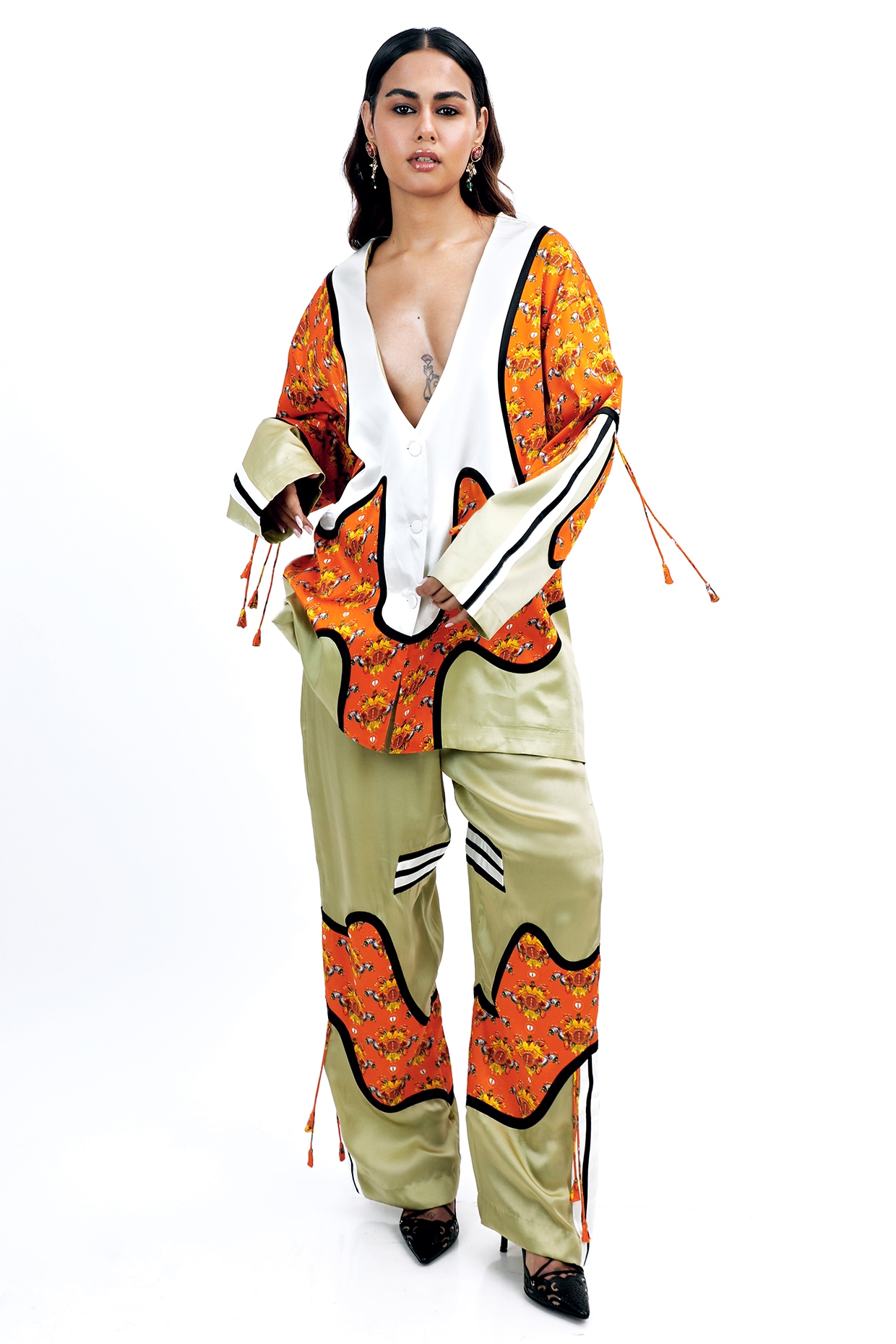 SAIM Jade Green Silk Floral Printed Jacket Set