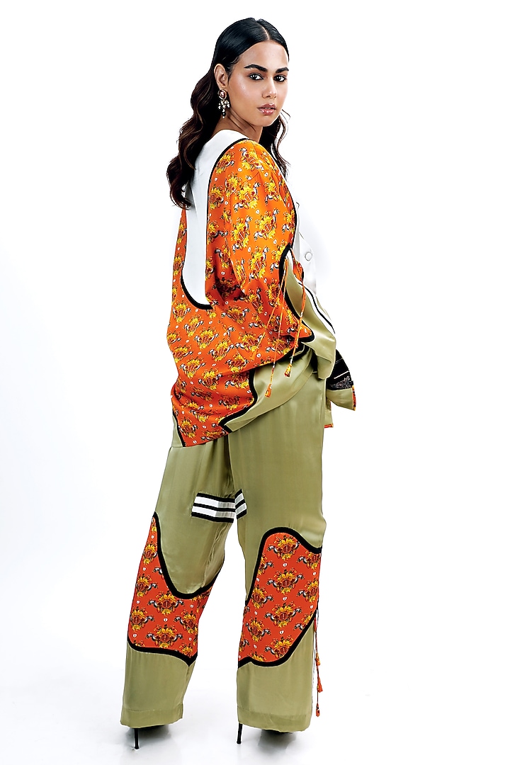 Jade Green Silk Floral Printed Jacket Set by SAIM at Pernia's Pop Up Shop