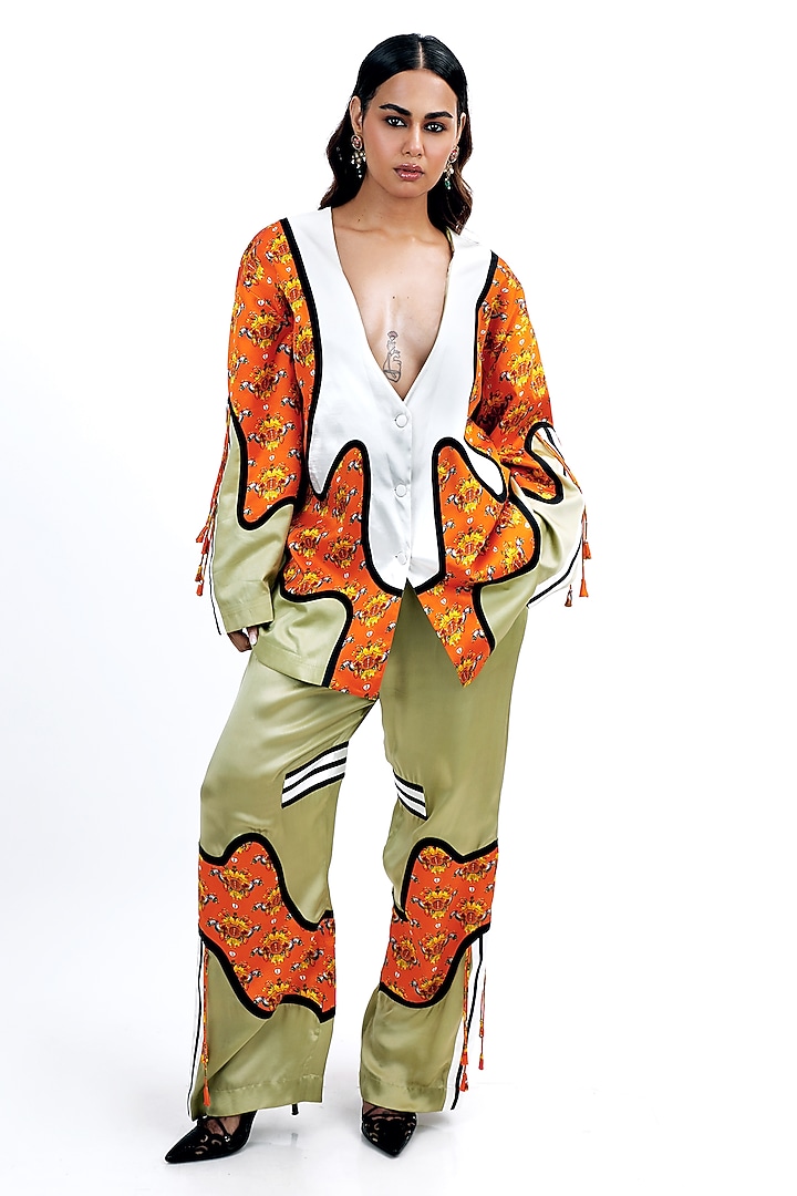 Jade Green Silk Floral Printed Jacket Set by SAIM at Pernia's Pop Up Shop