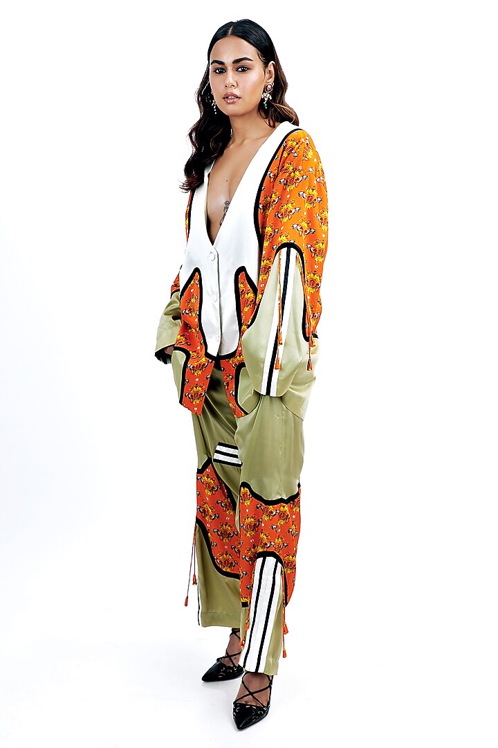Jade Green Silk Floral Printed Jacket Set by SAIM at Pernia's Pop Up Shop