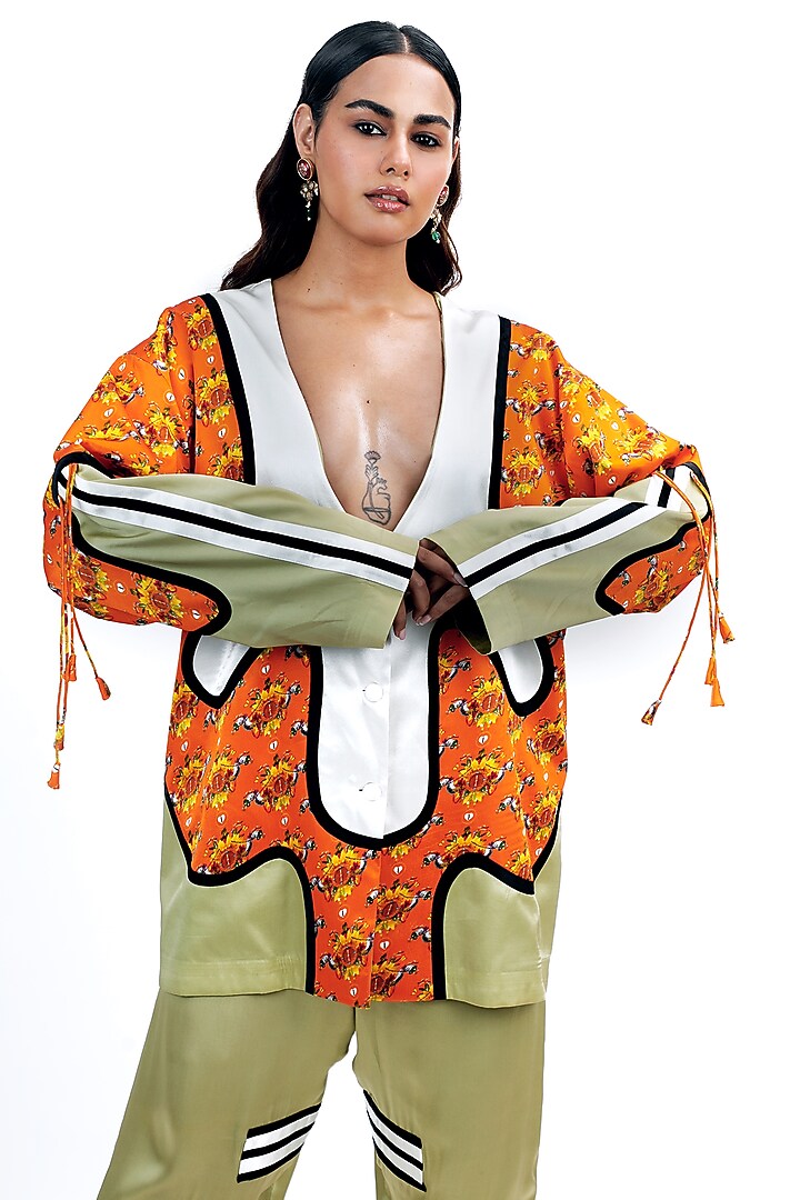 Jade Green Silk Floral Printed Jacket Set by SAIM at Pernia's Pop Up Shop