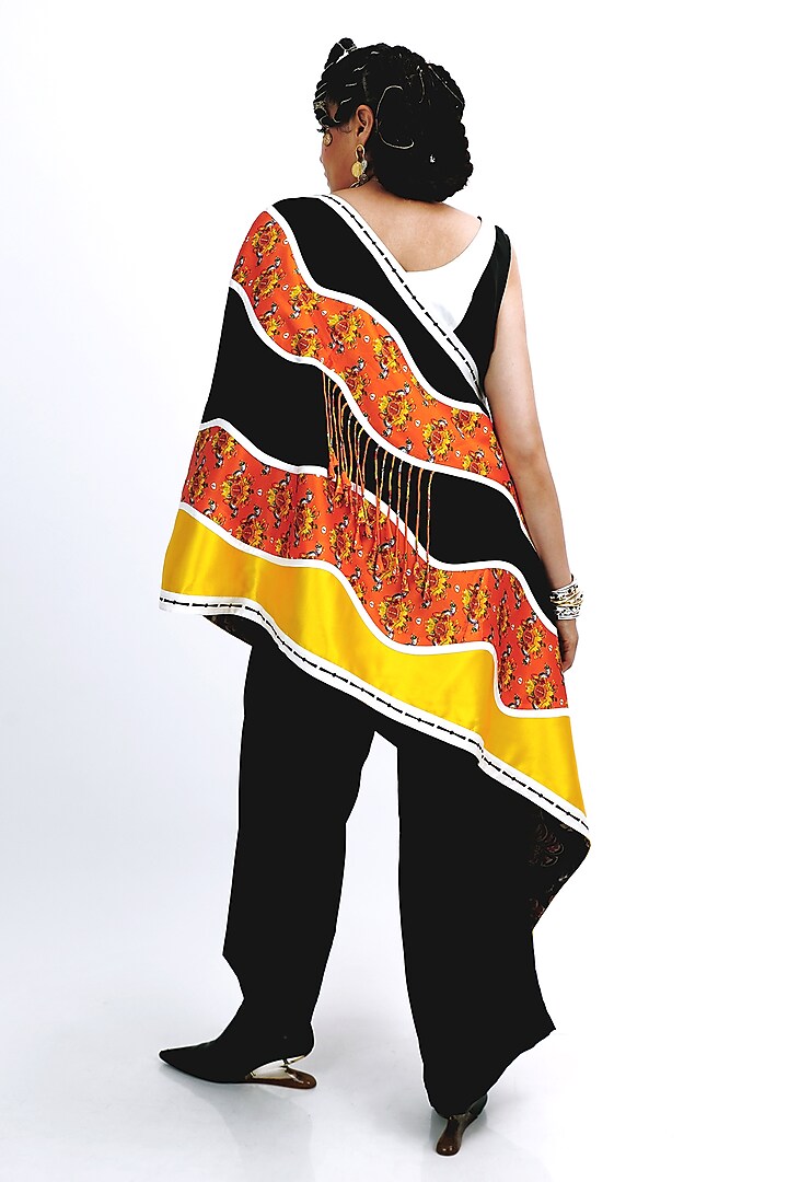 Black Silk Floral Printed One-Shoulder Co-Ord Set by SAIM at Pernia's Pop Up Shop