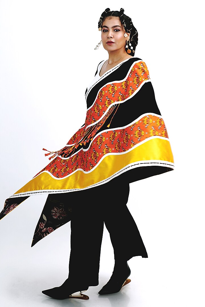 Black Silk Floral Printed One-Shoulder Co-Ord Set by SAIM at Pernia's Pop Up Shop