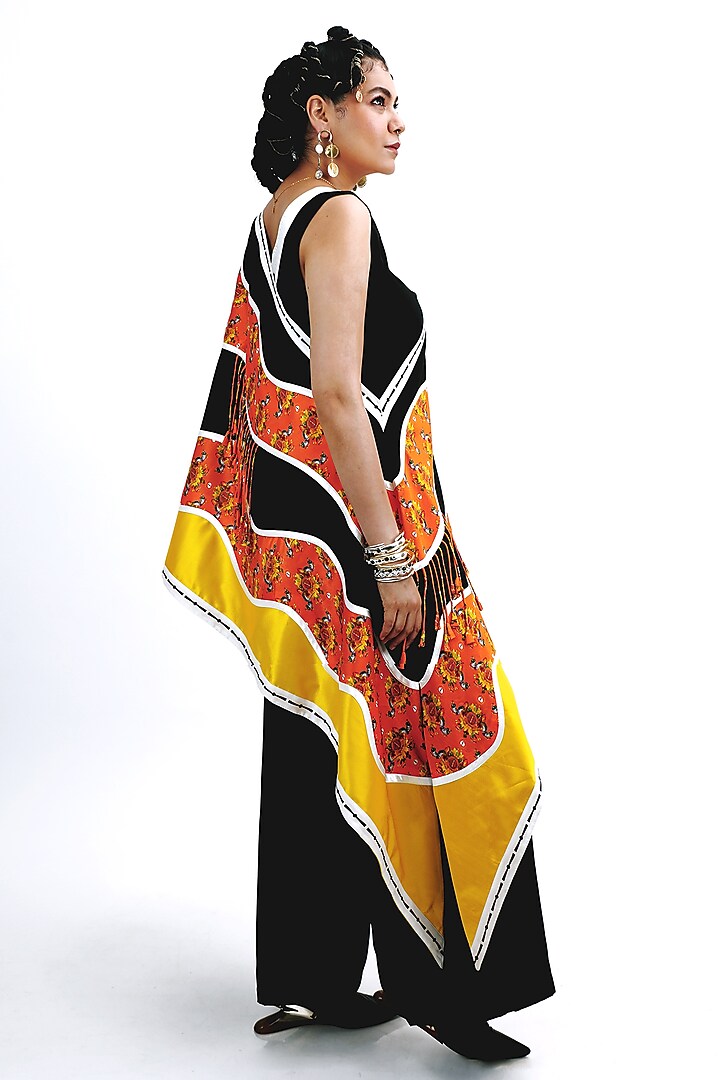 Black Silk Floral Printed One-Shoulder Co-Ord Set by SAIM at Pernia's Pop Up Shop