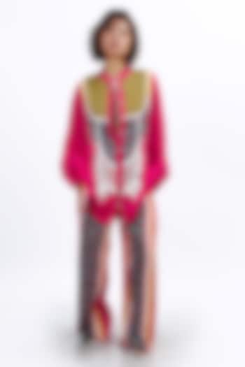 Fuschia Pink Silk Sunflower & Heart Printed Co-Ord Set by SAIM at Pernia's Pop Up Shop