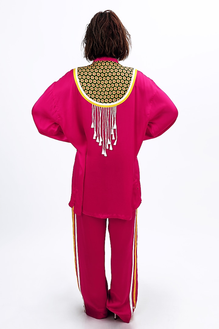 Fuschia Pink Silk Sunflower & Heart Printed Co-Ord Set by SAIM at Pernia's Pop Up Shop