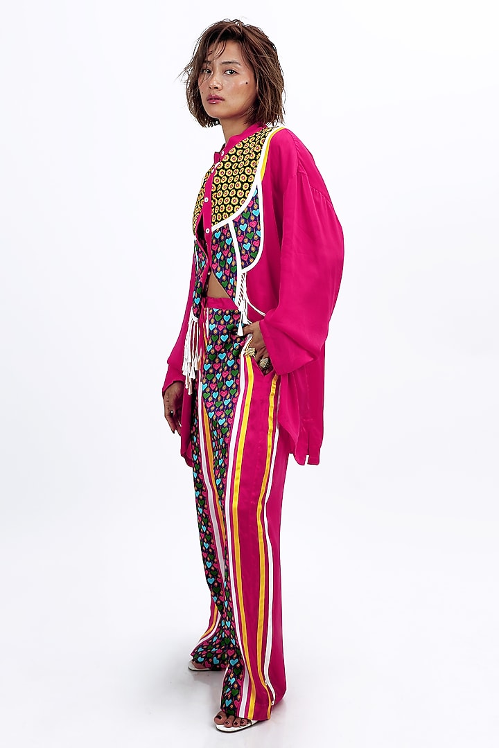Fuschia Pink Silk Sunflower & Heart Printed Co-Ord Set by SAIM at Pernia's Pop Up Shop