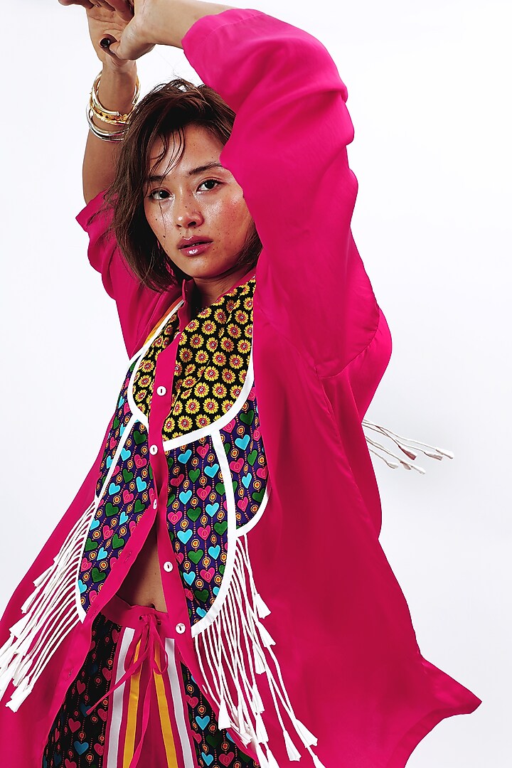 Fuschia Pink Silk Sunflower & Heart Printed Co-Ord Set by SAIM at Pernia's Pop Up Shop