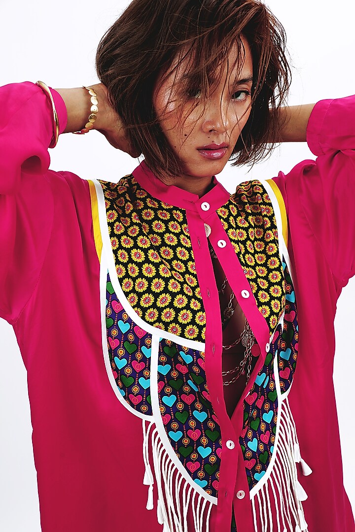 Fuschia Pink Silk Sunflower & Heart Printed Co-Ord Set by SAIM at Pernia's Pop Up Shop