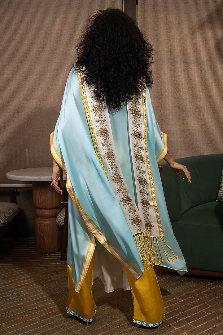 Sky Blue Silk Geometric Printed Kaftan Set by SAIM at Pernia's Pop Up Shop